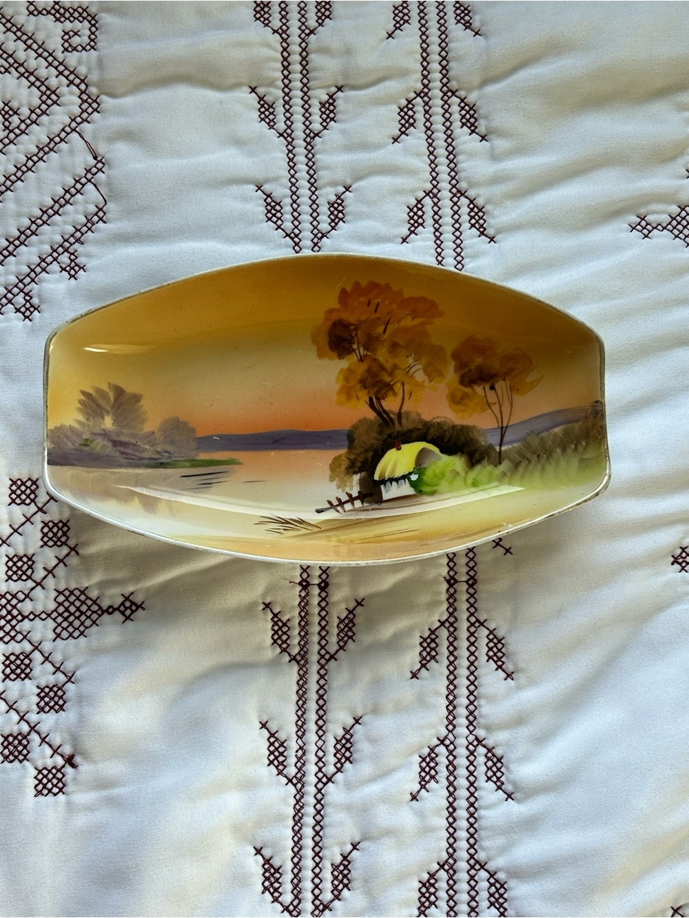 Vintage Nippon Hand-Painted “Tree in Meadow” Tranquil Landscape dish